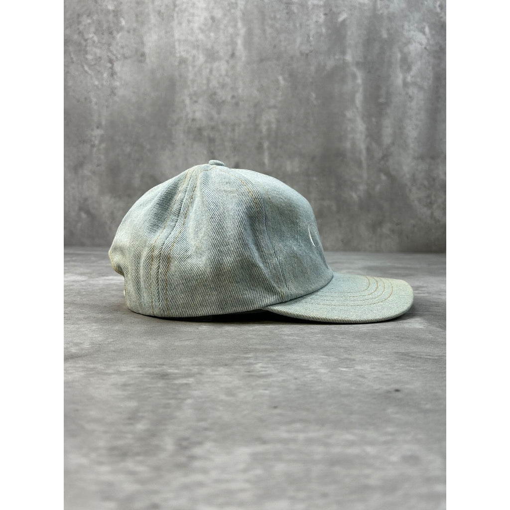 Vintage 90s Guess USA Light Wash Denim Embroidered Spellout Snapback Hat OSFA