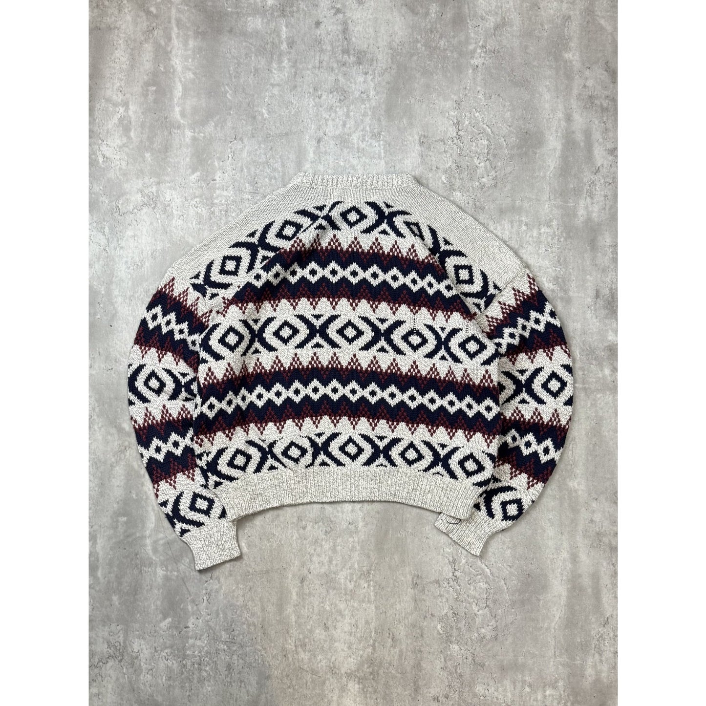 Vintage 80s Authentic Issue Geometric Striped Pullover Knit Sweater Size XL