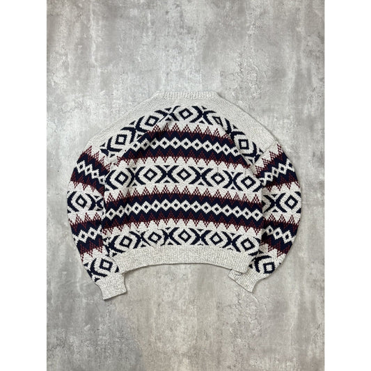 Vintage 80s Authentic Issue Geometric Striped Pullover Knit Sweater Size XL