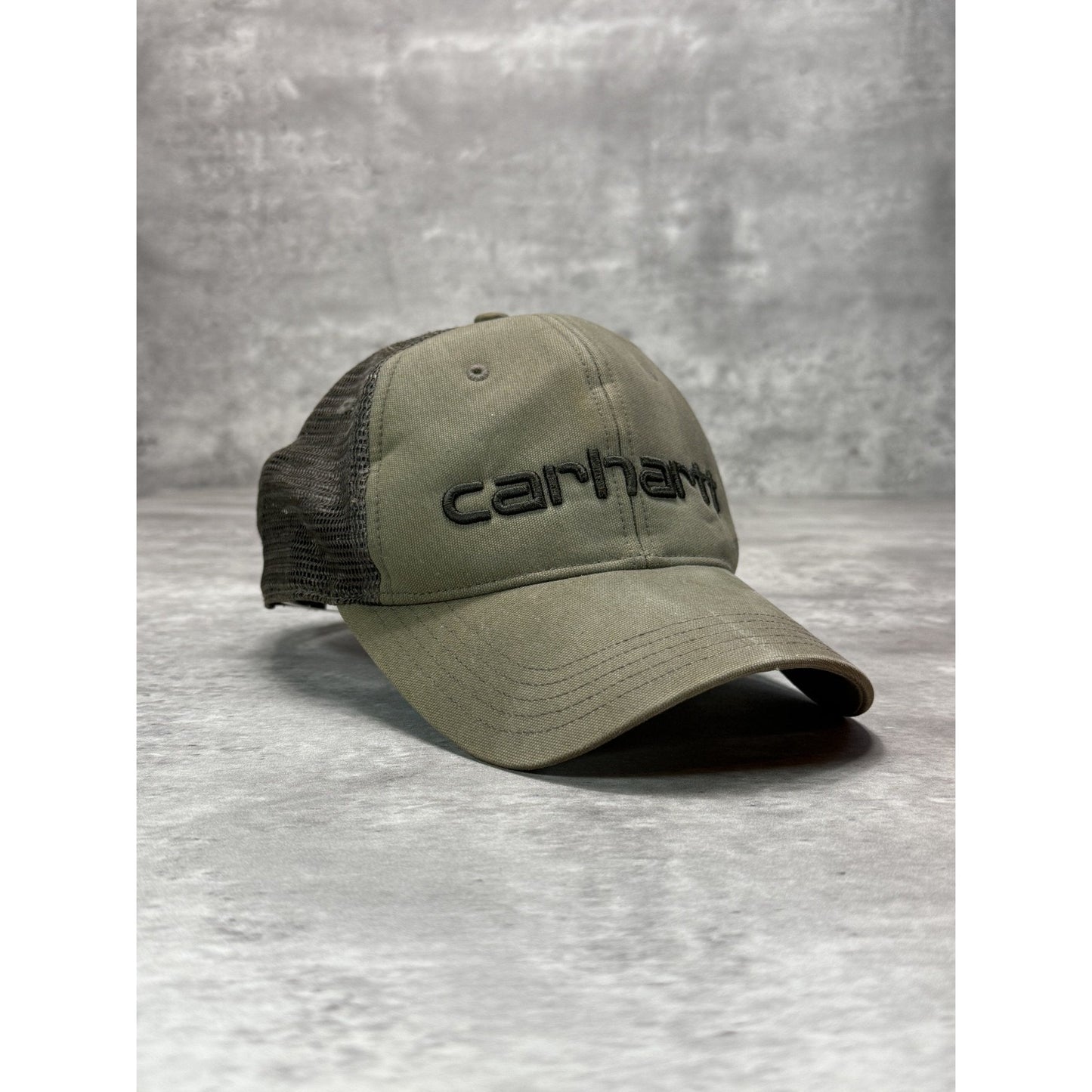 Vintage Carhartt Embroidered Spellout Workwear Trucker Snapback Hat OSFA