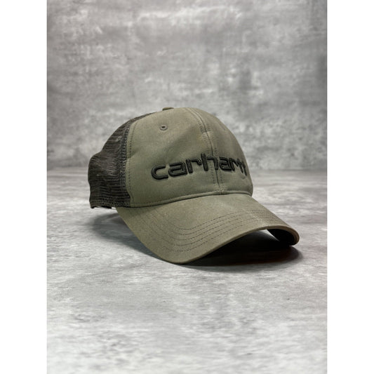 Vintage Carhartt Embroidered Spellout Workwear Trucker Snapback Hat OSFA