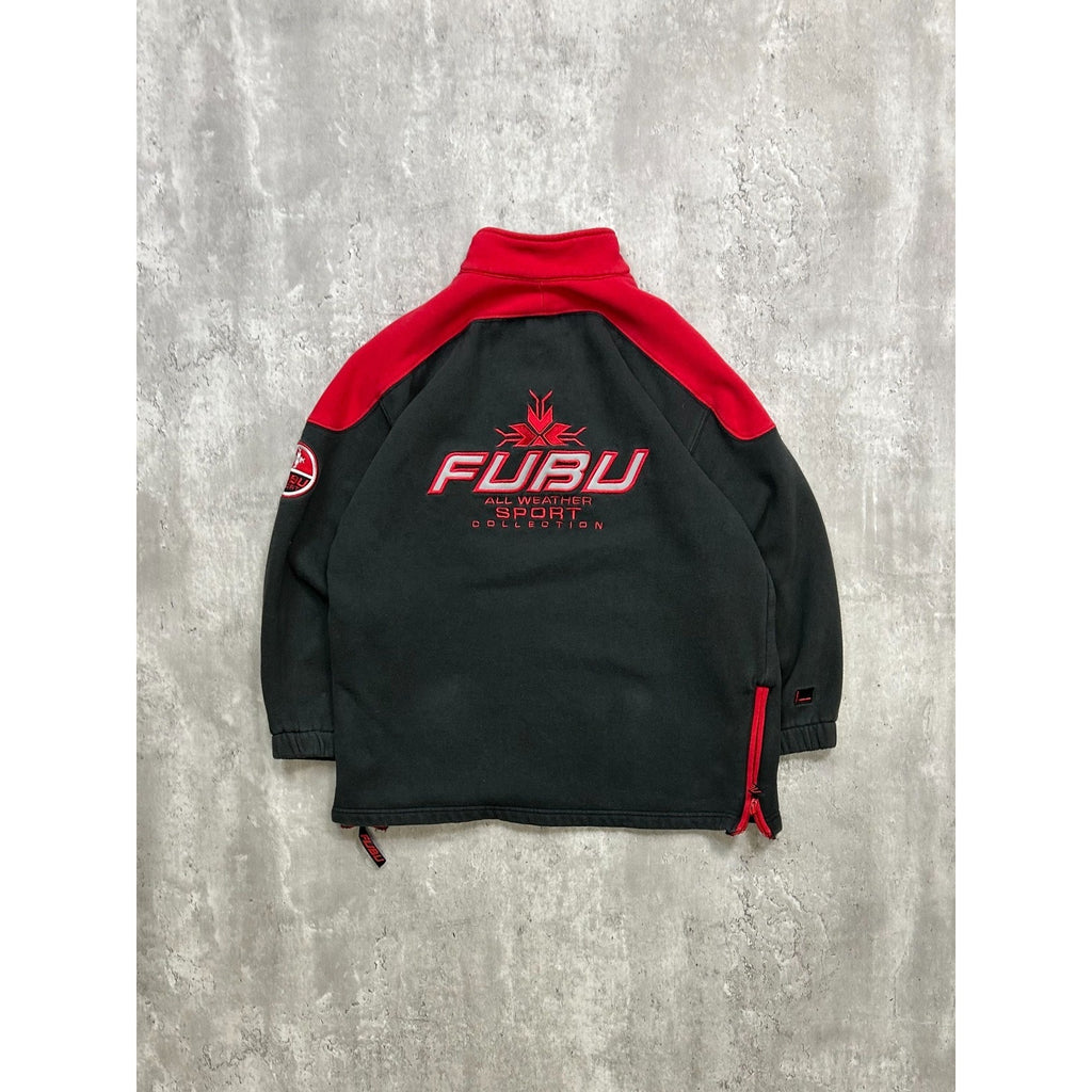 Vintage Y2K Fubu Embroidered 1/4 Button Pullover Sweatshirt Size YOUTH Large