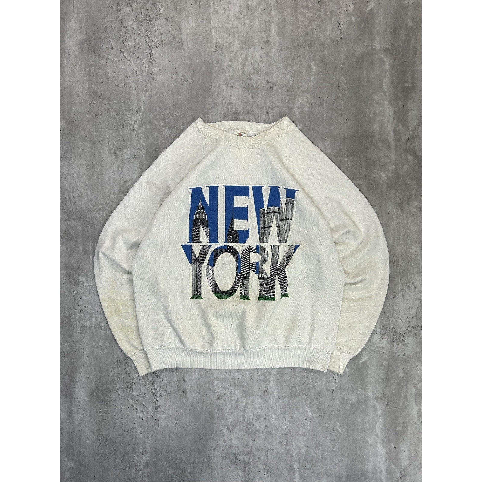 Vintage 90s New York Spellout Destination Graphic Crewneck Sweatshirt Size Large