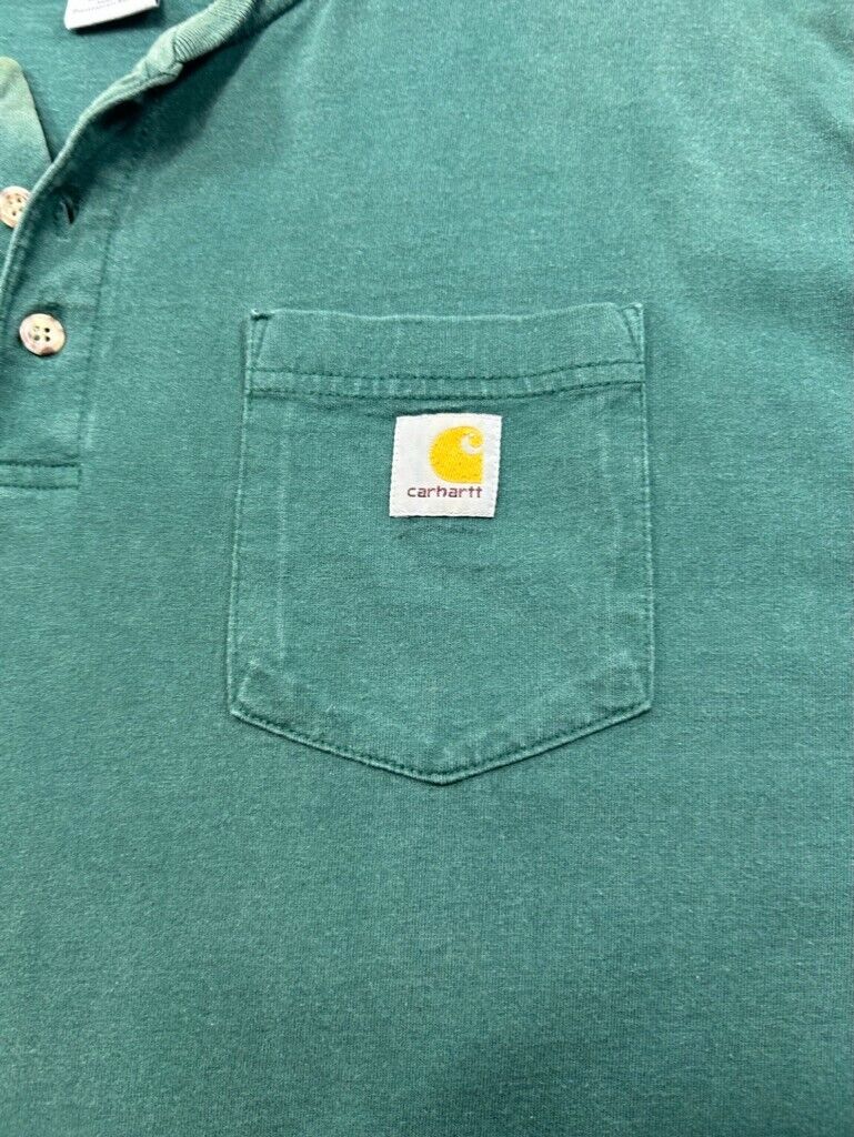 Vintage Carhartt 1/4 Button Embroidered Logo Pocket Long Sleeve T-Shirt Size 2XL