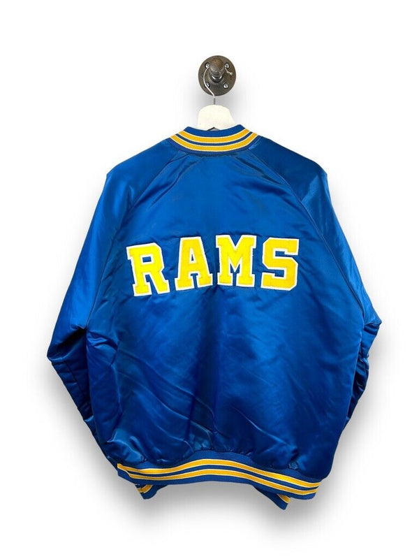 Vintage 80s/90s LA Rams Chalk Line Spell Out Satin Bomber NFL Jacket Size Large