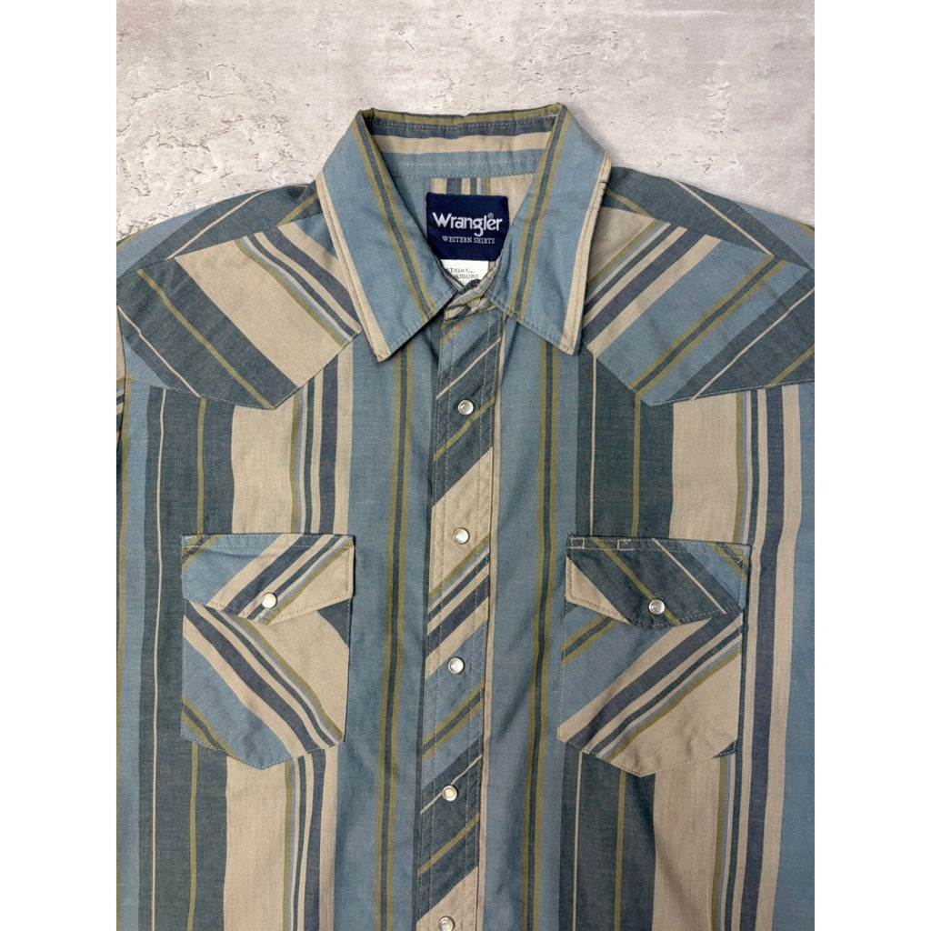 Vintage 80s Wrangler Western Pearl Snap Reworked Cropped Button Up Shirt Sz LT