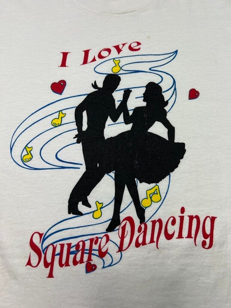 Vintage 90s I Love Square Dancing Graphic T-Shirt Size XL White