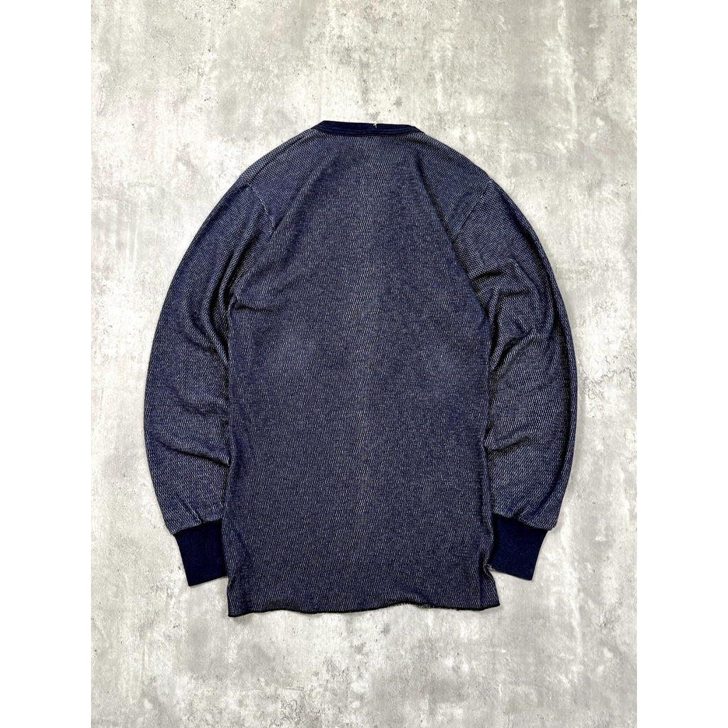 Vintage Blank Blue Thermal Waffle Print Long Sleeve T-Shirt Size Large