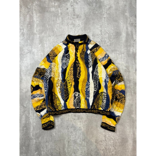 Vintage 90s Coogi Abstract 3D Knit 1/4 Button Collared Knit Sweater Size XL