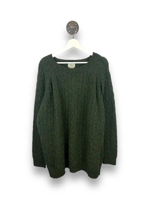 Vintage L.L. Bean Wool Cable Knit Pullover Knit Sweater Size 2XL Green