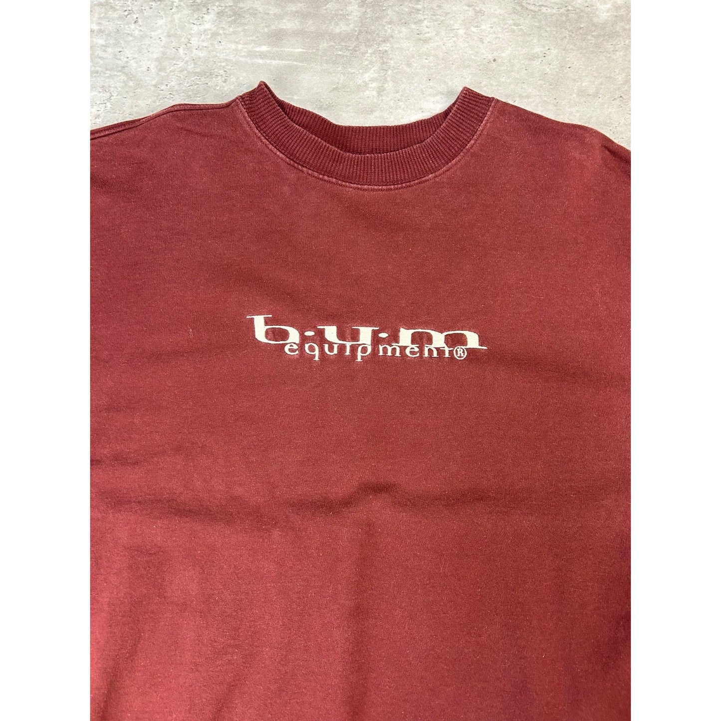 Vintage 90s BUM Equipment Embroidered Spellout Crewneck Sweatshirt Size Large