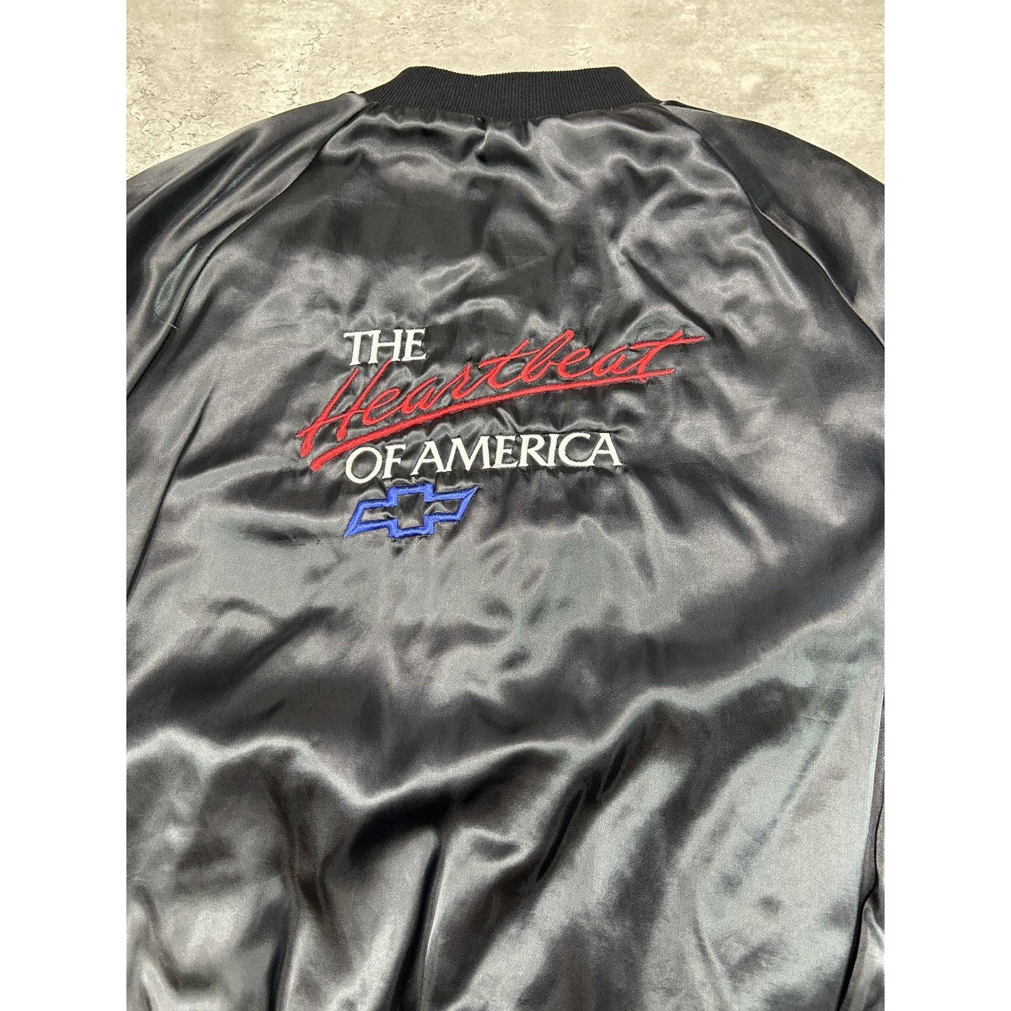Vintage 80s/90s Chevrolet Heartbeat Of America Satin Bomber Jacket Size XL