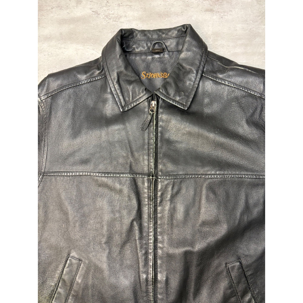 Vintage St. Johns Bay Full Zip Black Leather Jacket Size Medium