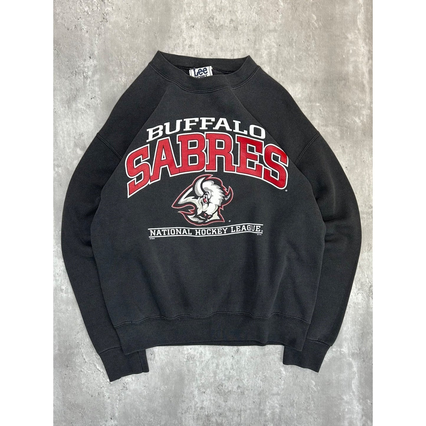 Vintage 90s Buffalo Sabres NHL Graphic Spellout Hockey Sweatshirt Size Medium