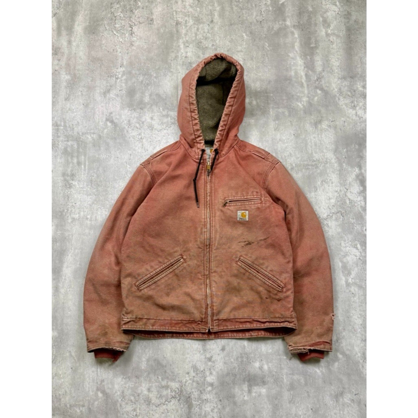 Vintage Womens Carhartt Sherpa Lined Full Zipp Hooded Workwear Jacket Size Small
