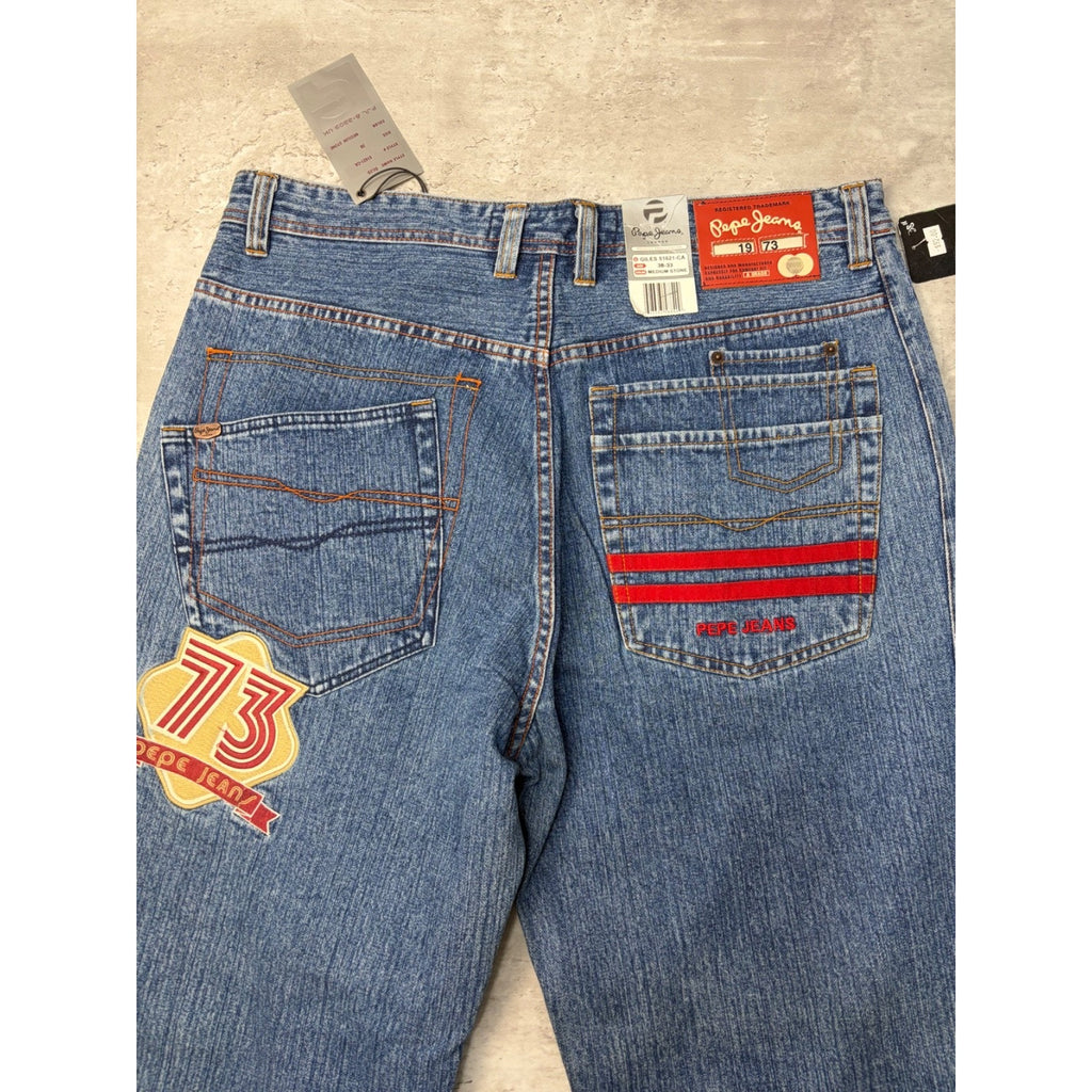 Vintage Y2K Pepe Jeans Big Football Graphic Medium Wash Denim Pants Size 38x33