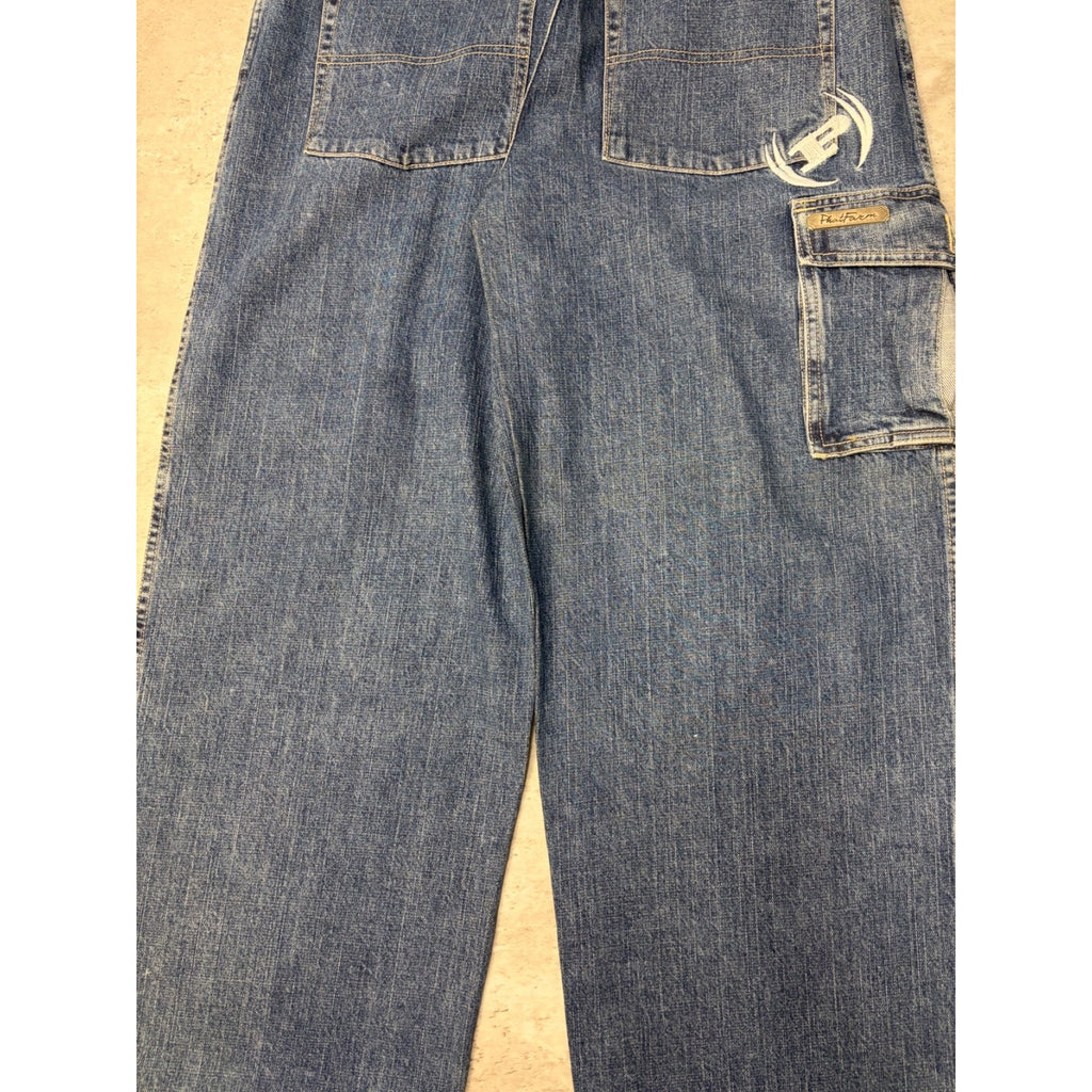 Vintage Y2K Womens Phat Farm Embroidered Medium Wash Denim Pants Size 30x32
