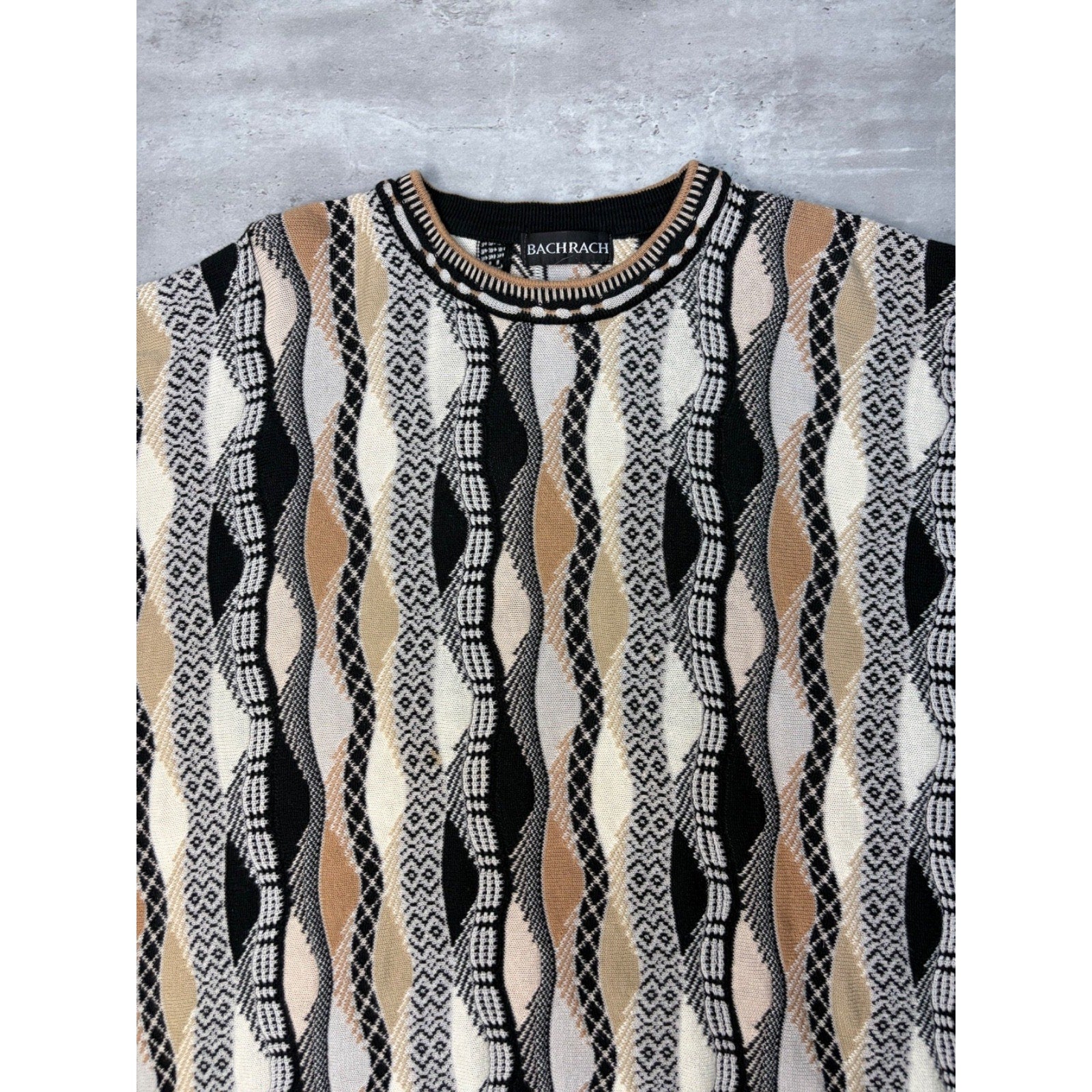 Vintage Bachrach Textured Geometric Pattern Knit Sweater Size XL