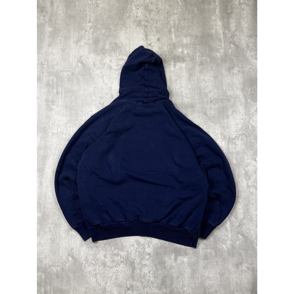 Vintage 1980s Thermal Lined Blank Full Zip Hooded Navy Sweatshirt Size XL