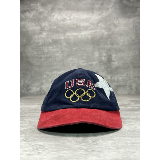 Vintage 90s USA Olympics Embroidered Star Logo Snapback Hat OSFA Blue