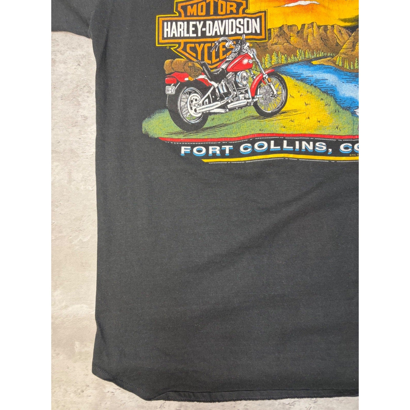 Vintage Harley Davidson Fort Collins Landscape Graphic Baseball Jersey Sz Large
