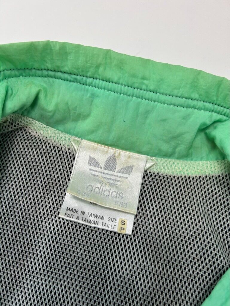 Vtg 80s Adidas Embroidered Spellout Trefoil Nylon Windbreaker Jacket Sz Small