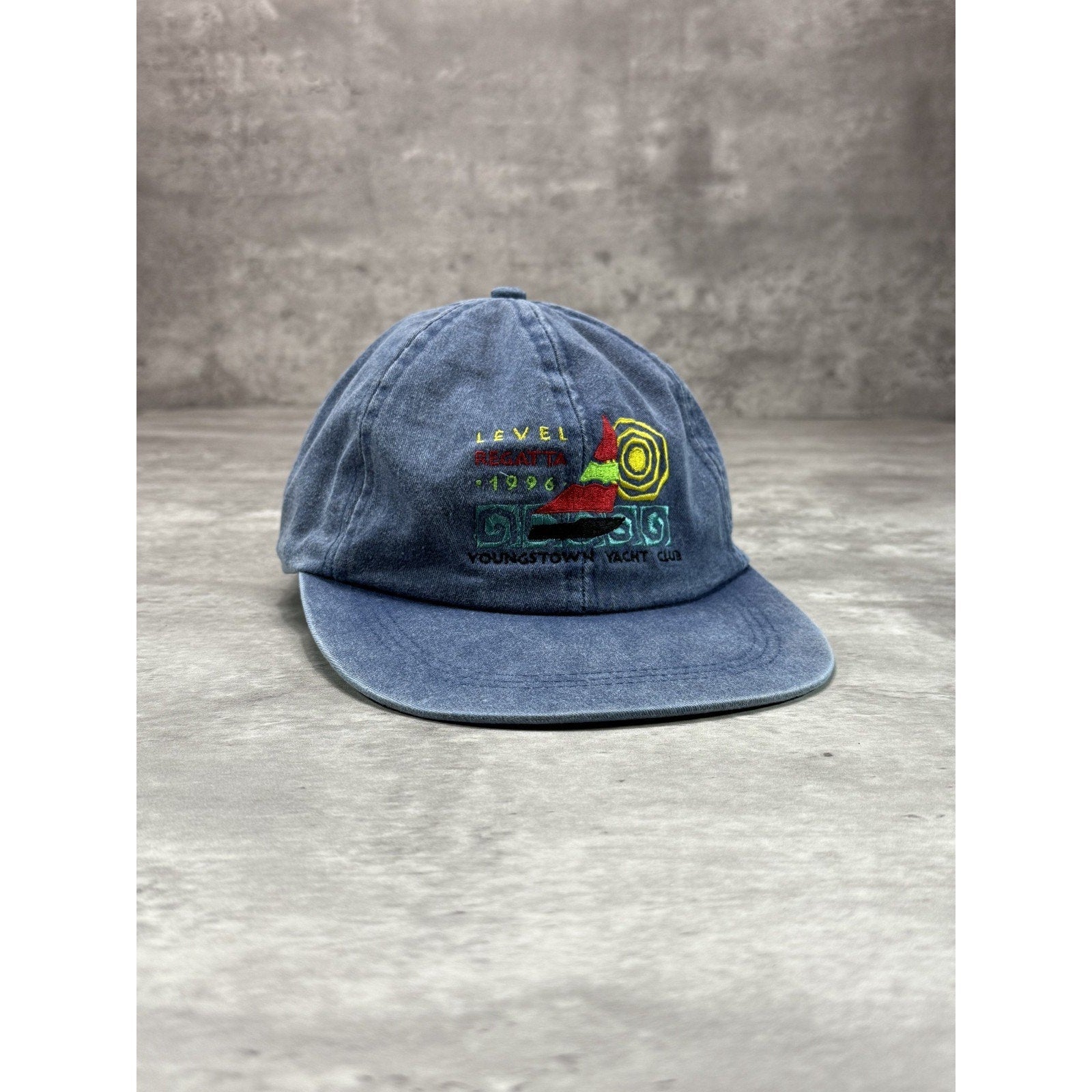 Vintage 1996 Level Regatta Yacht Club Embroidered Denim Strapback Hat OSFA
