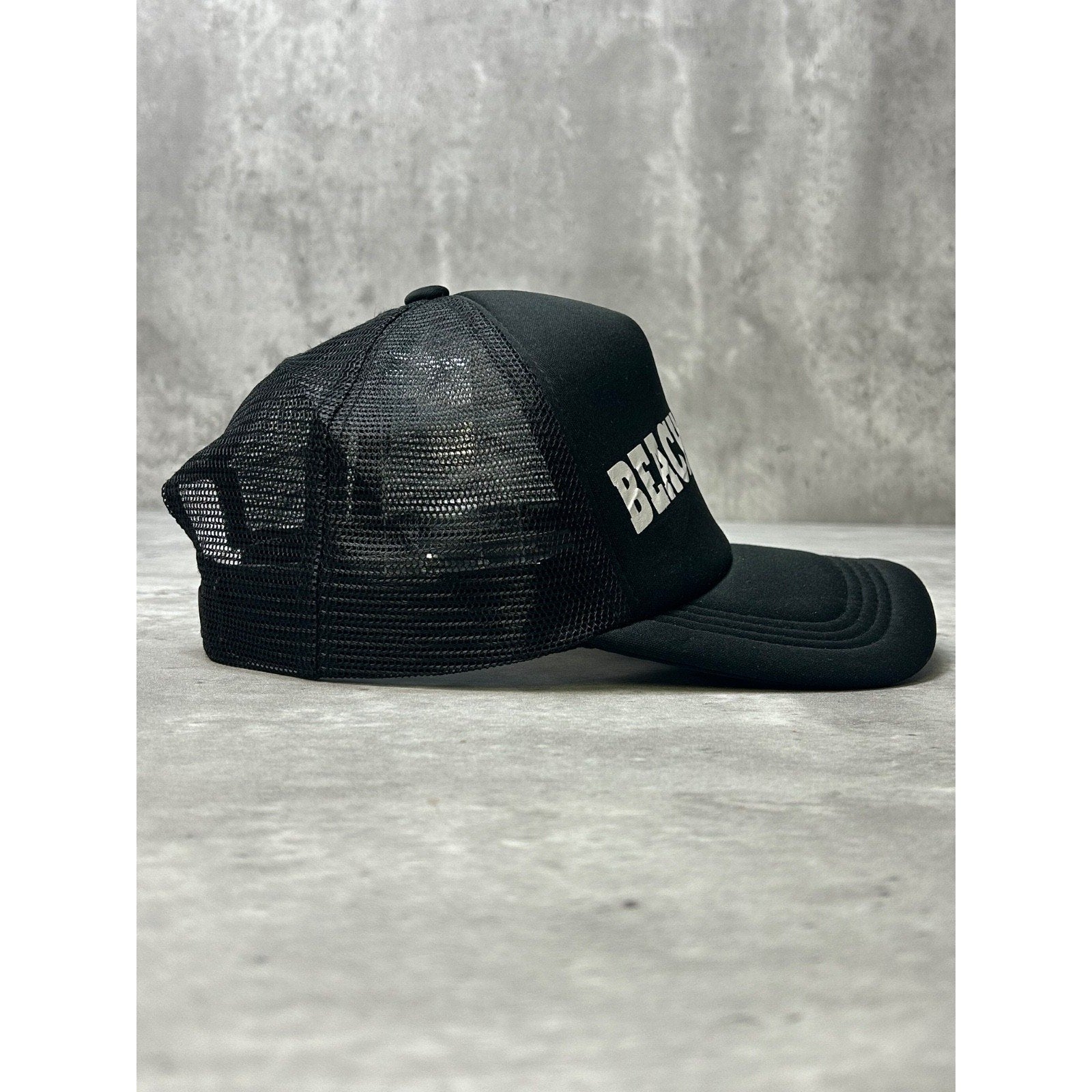 Vintage 90s Beach Please Spellout Comedy Slogan Trucker Snapback Hat OSFA