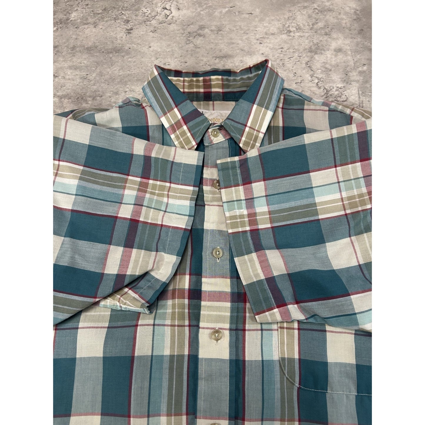 Vintage 80s London Fog Plaid Reworked Cropped Short Sleeve Button Up Shirt Sz L