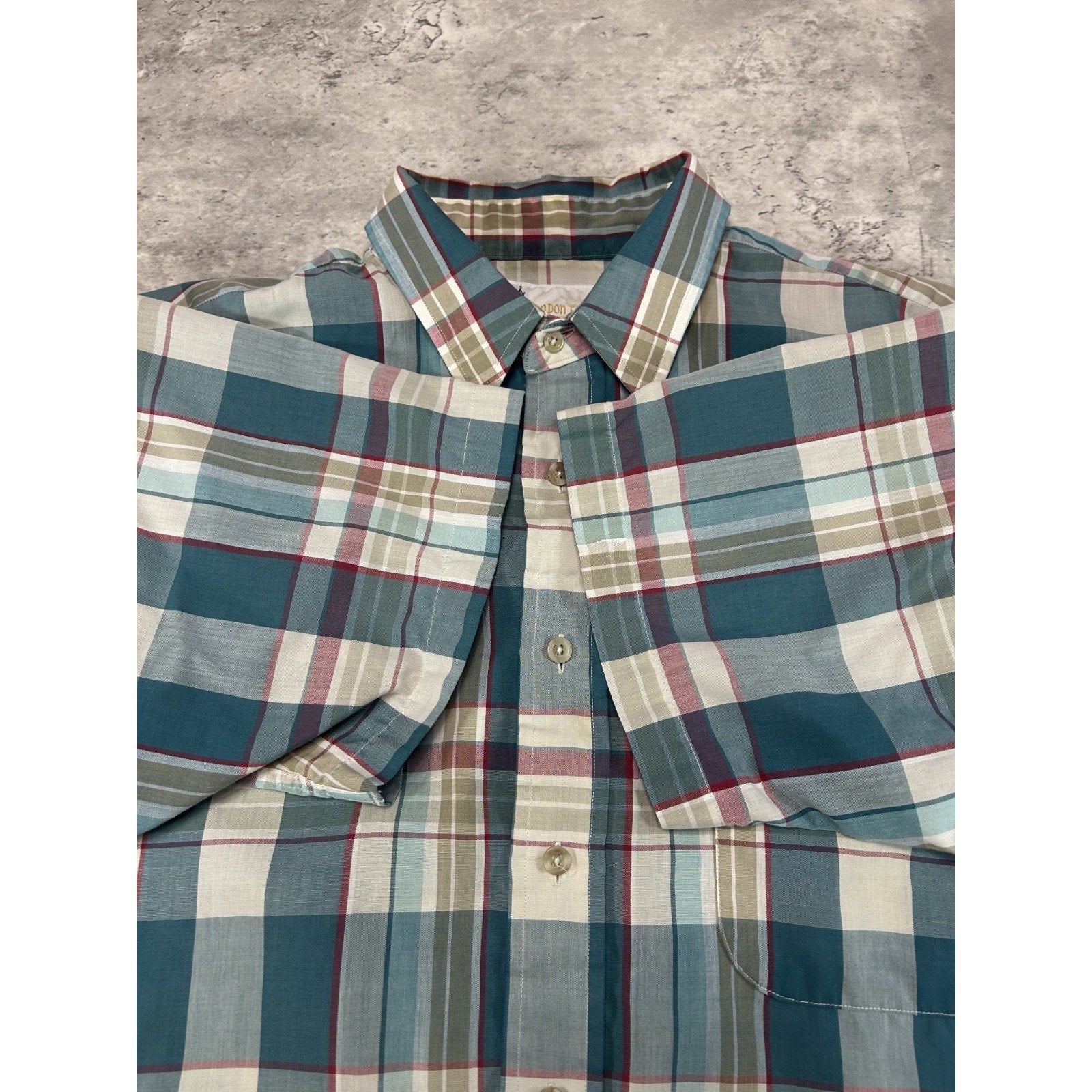 Vintage 80s London Fog Plaid Reworked Cropped Short Sleeve Button Up Shirt Sz L
