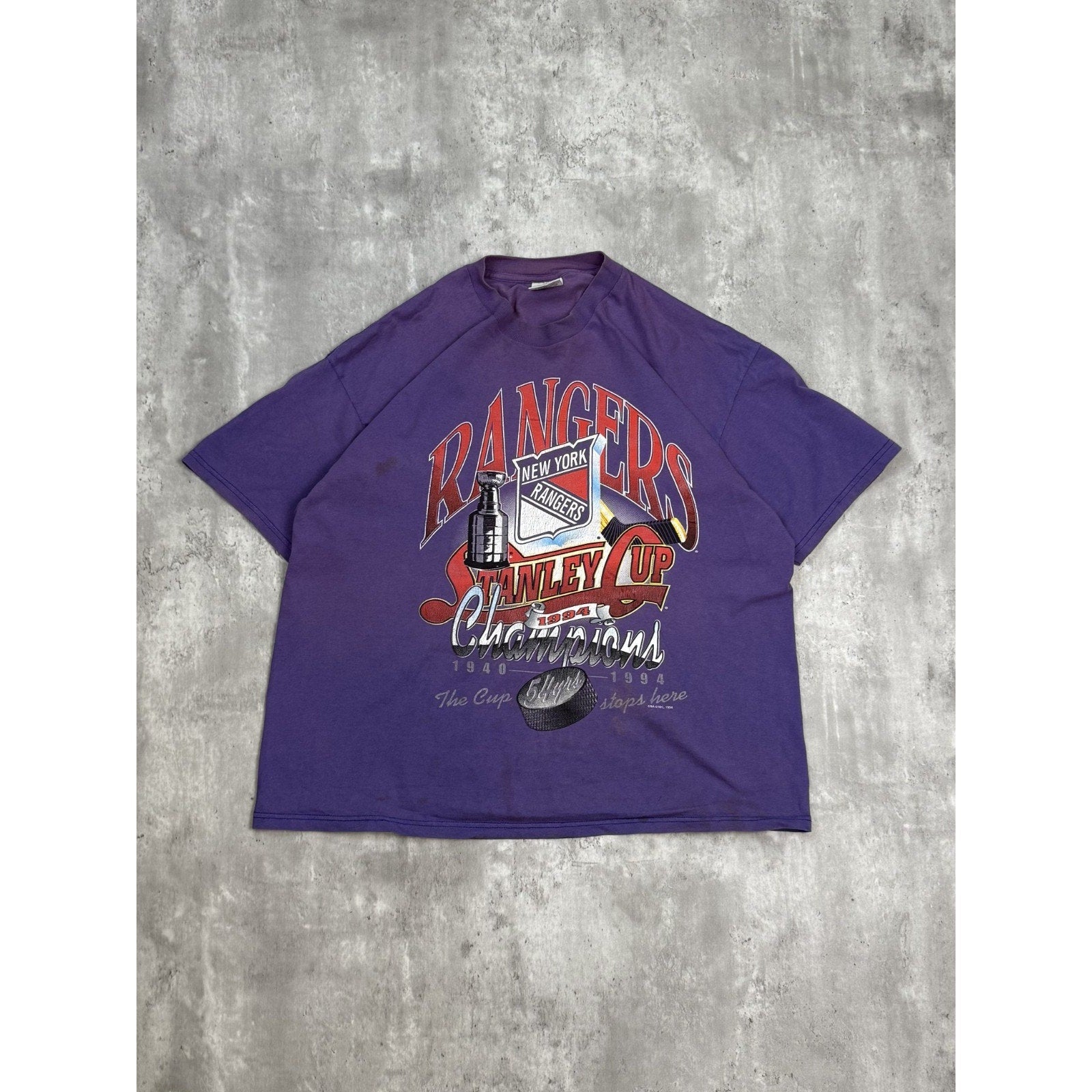 Vintage 1994 New York Rangers NHL Stanley Cup Champs Graphic T-Shirt Size XL