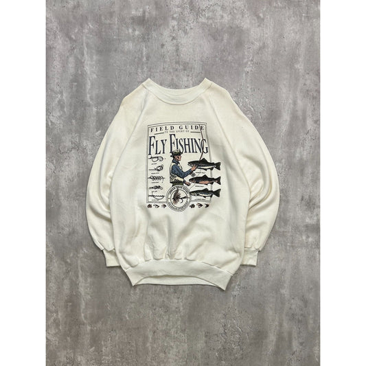 Vintage 90s Field Guide To Fly Fishing Outdoors Graphic Sweatshirt Size Medium