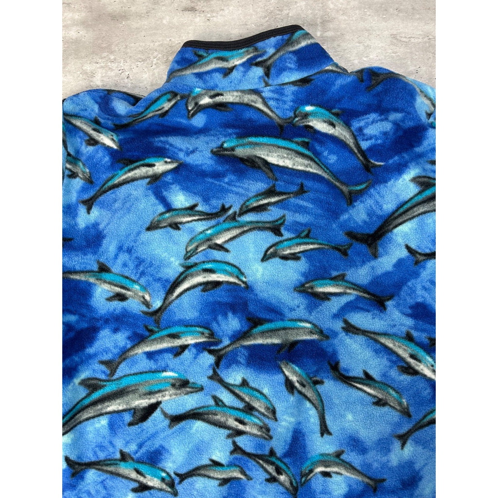 Vintage 90s Women's Dolphin All Over Print Animal Fleece Sweatshirt Size Large