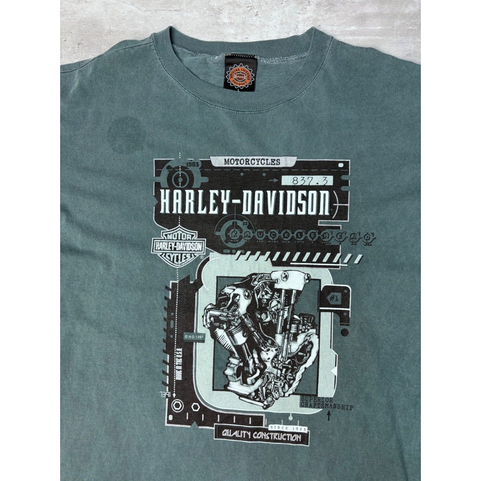 Vintage Harley Davidson Knucklehead Engine Graphic T-Shirt Size Large