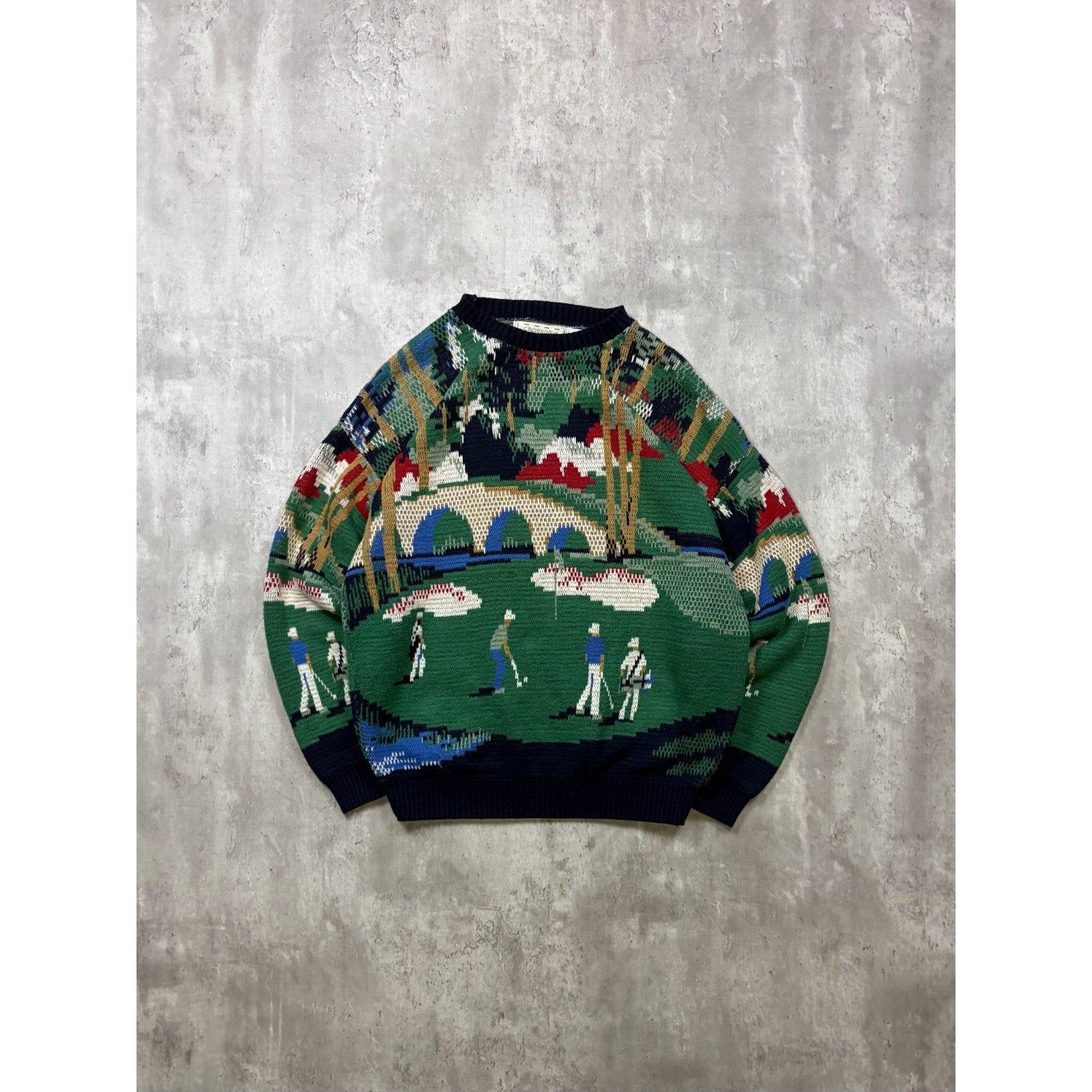 Vintage 90s Crossings Golf All Over Print Knit Sweater Size Large