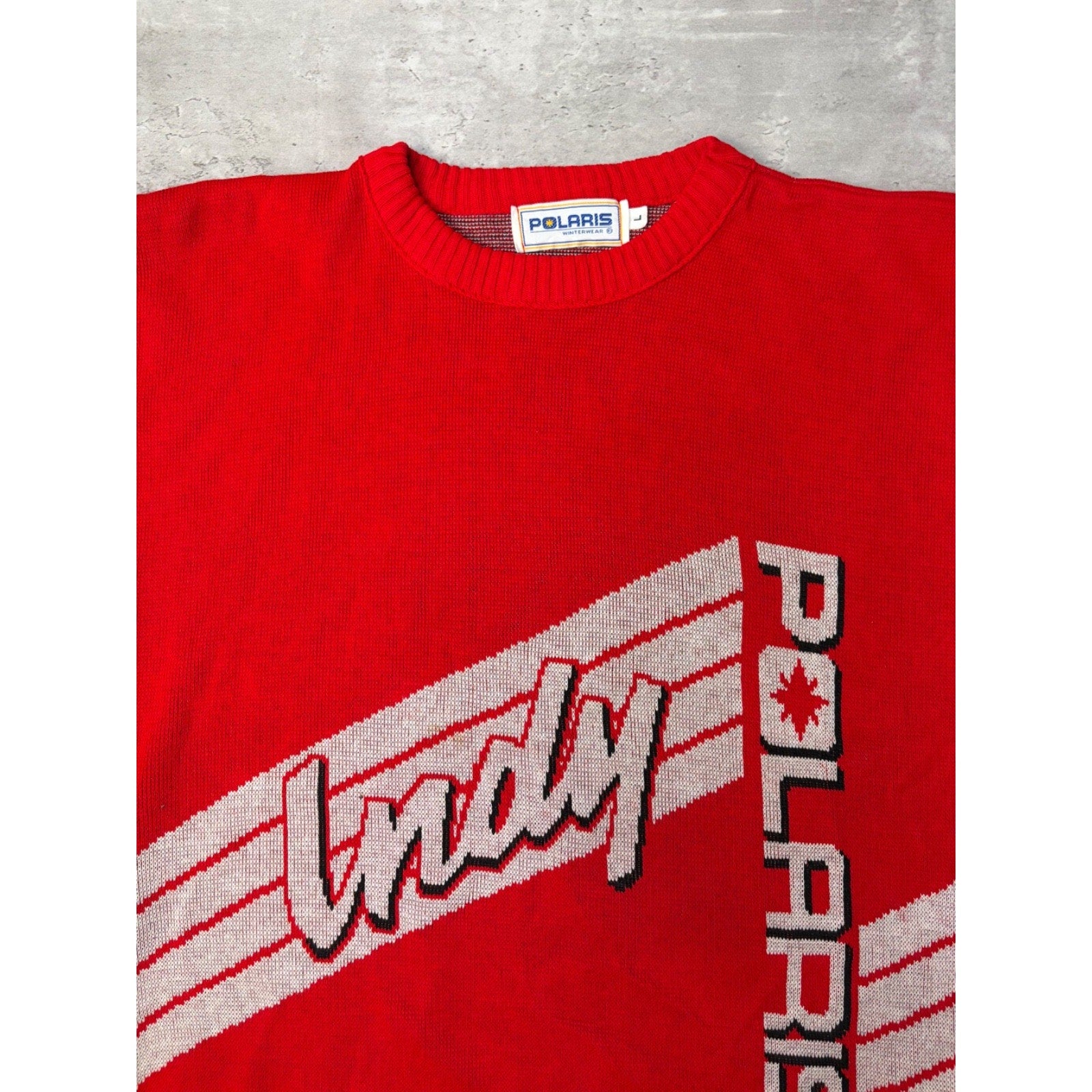 Vintage 80s Polaris Indy Spellout Graphic Pullover Knit Sweater Size Large