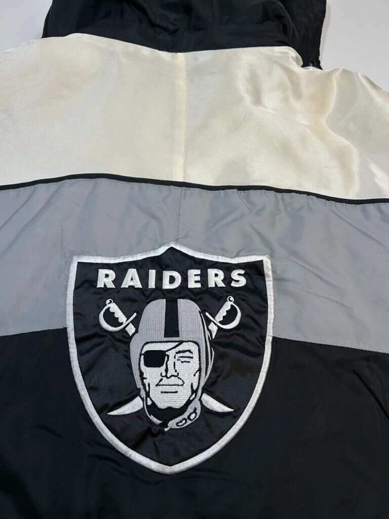 Vintage Oakland Raiders NFL Stitched Insulated Full Zip Hooded Jacket Size XL