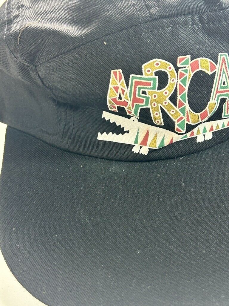 Vintage 90s Africa Crocodile Spell Out Graphic 5 Panel Snapback Hat OSFA Black