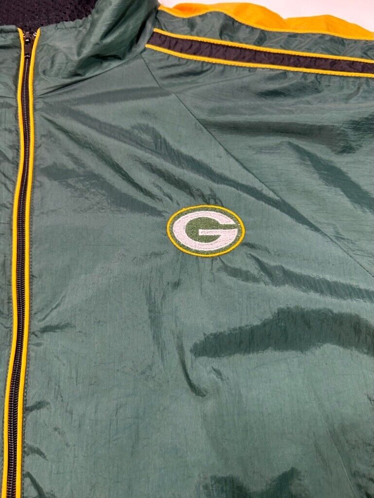 Vintage 90s Green Bay Packers NFL Embroidered Logo Nylon Full Zip Jacket Sz 2XL