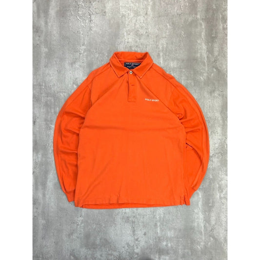 Vintage Polo Sport Spellout Graphic Long Sleeve Rugby Button Up Shirt Sz Medium