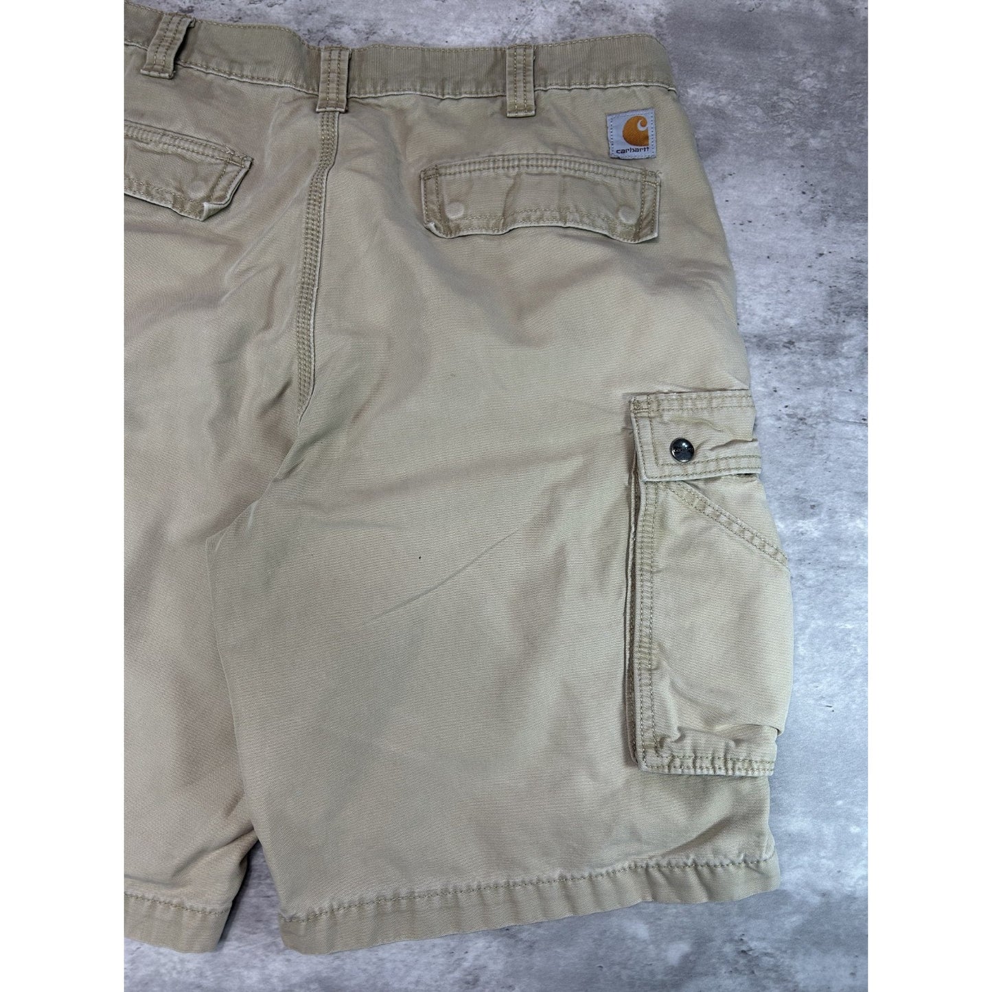 Carhartt Relaxed Fit Canvas Workwear Multi Pocket Cargo Shorts Size 35 Beige