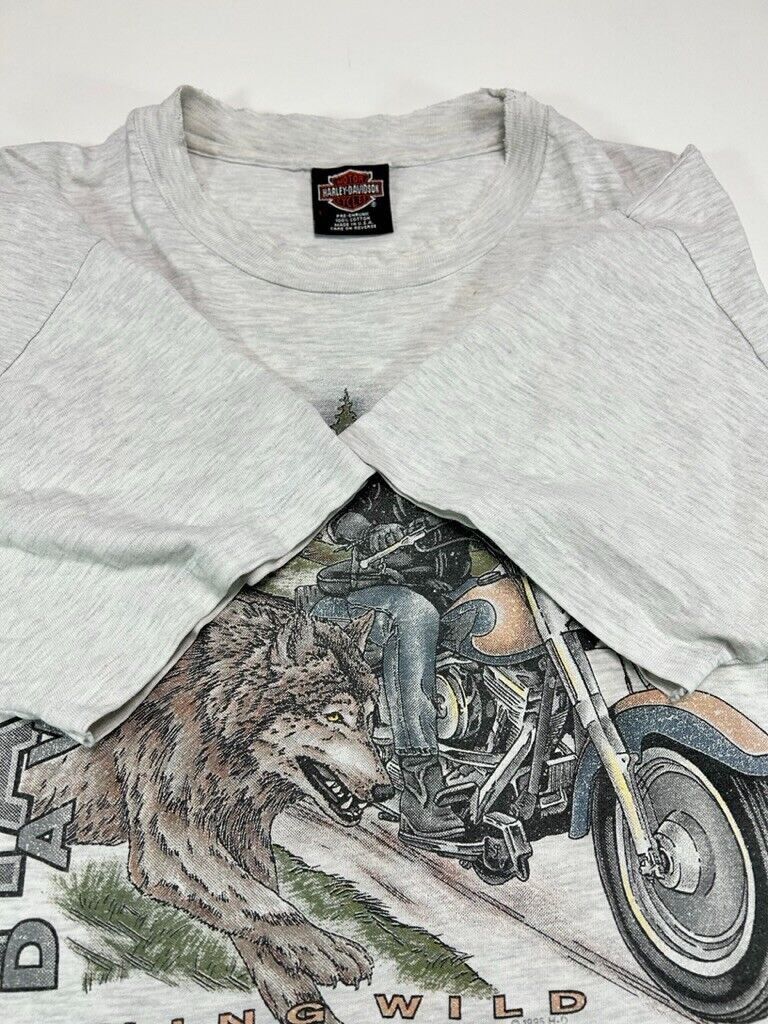 Vintage 1995 Harley Davidson Running Wild Wolf Biker Graphic T-Shirt Size Large