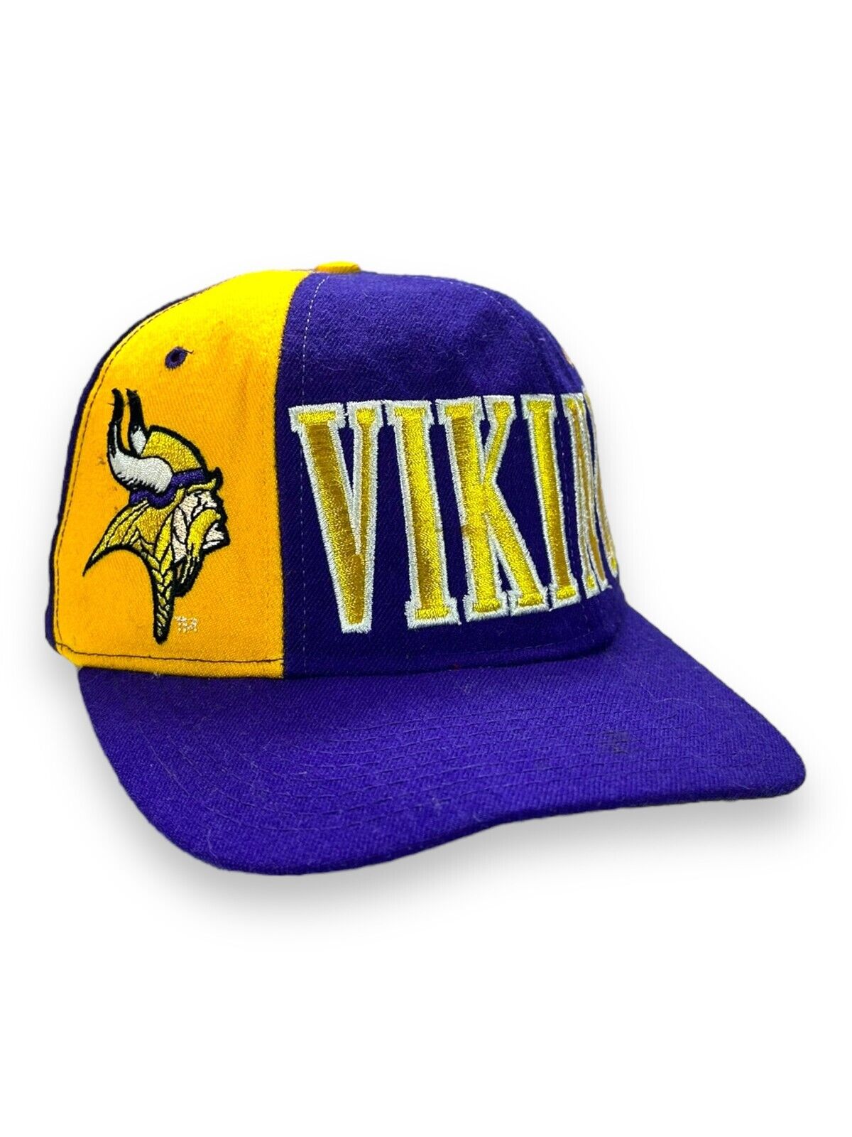 Vintage 90s Minnesota Vikings NFL Tri Power Starter Spell Out Snapback Hat OSFA