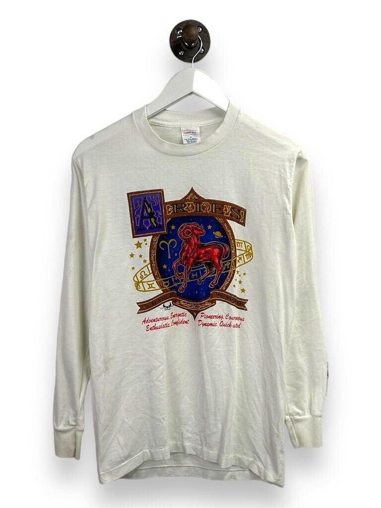 Vintage 80s/90s Aries Astrology Graphic Long Sleeve T-Shirt Size Medium White