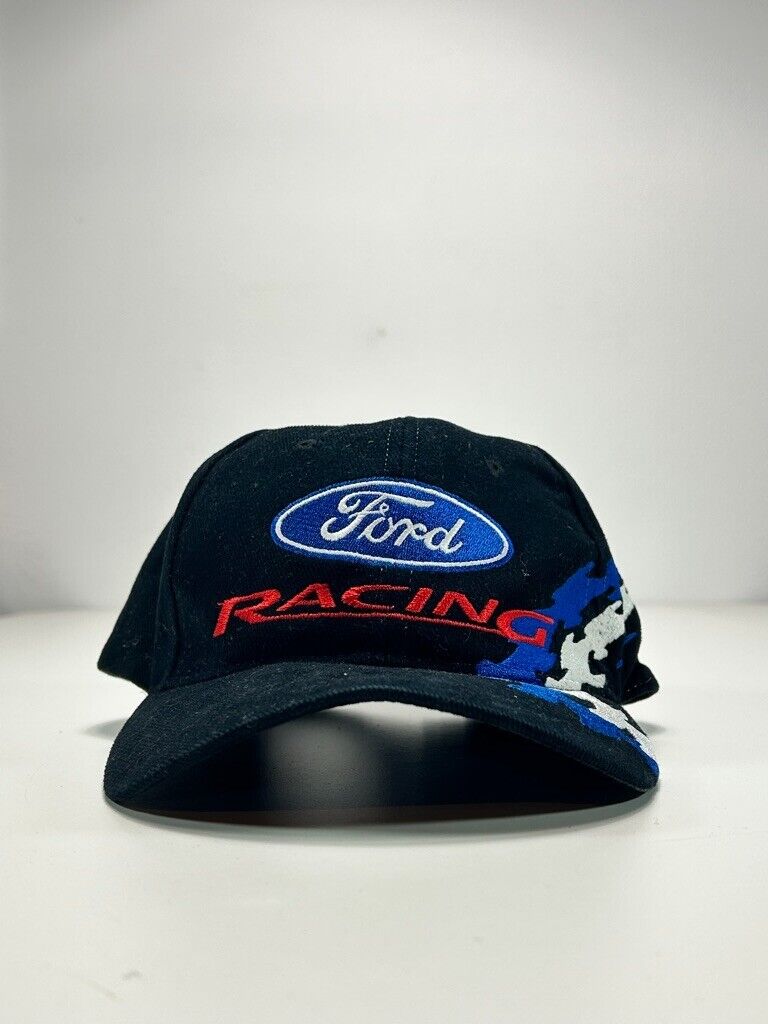 Vintage Ford Racing Nascar Embroidered Spell Out Strapback Hat OSFA Black