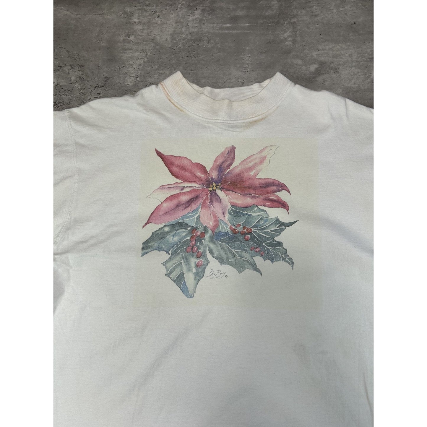 Vintage 90s Poinsettia Flower Nature Graphic Long Sleeve T-Shirt Size Large
