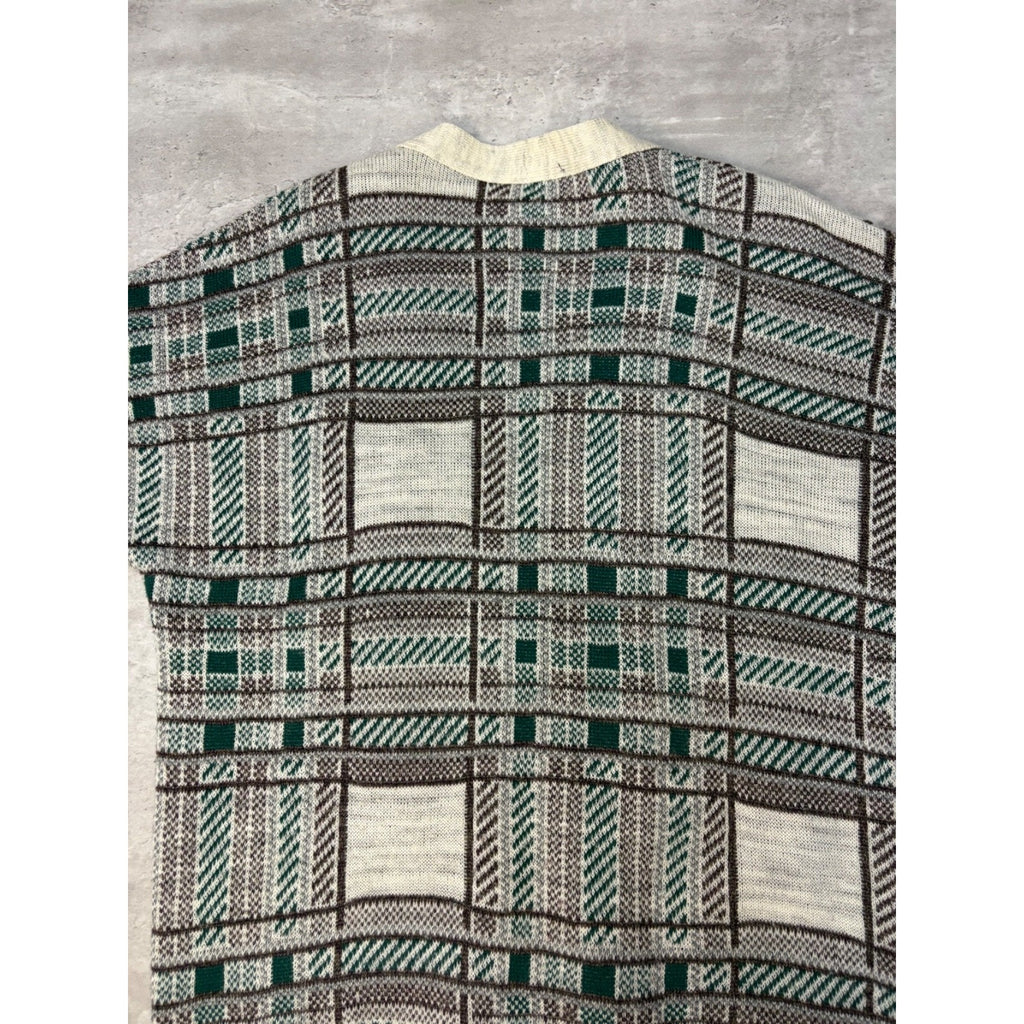 Vintage 80s Moda Abstract Plaid Print Cardigan Knit Sweater Size Large