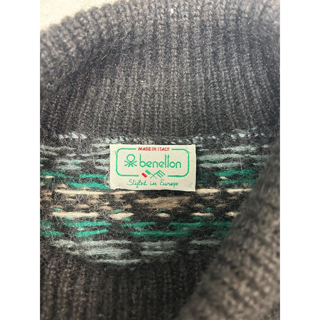 Vintage 80s/90s Geometric Striped Print Pullover Mock Neck Sweater Size Large