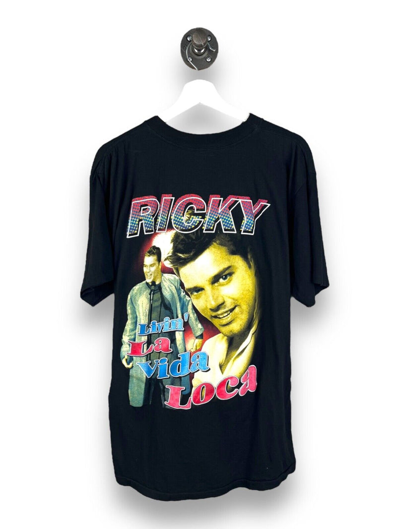 Vintage 90s Ricky Martin Livin La Vida Loca Latin Music T-Shirt Size XL Black