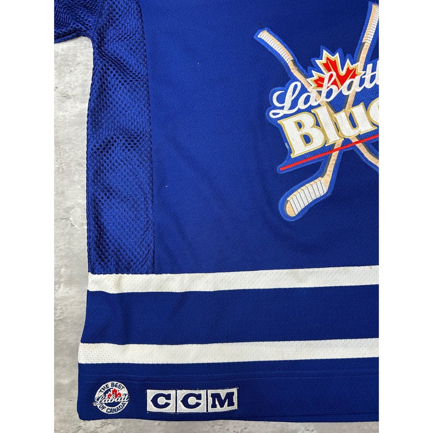 Vintage 90s Labbatt Blue Stitched CCM Hockey Jersey Size XL Blue